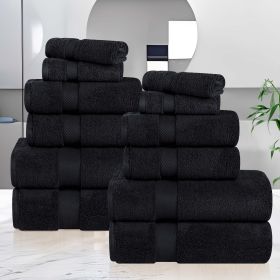 Zero Twist Cotton Ultra-Soft Absorbent Assorted 12 Piece Towel Set (Color: Black, size: 12 Piece Towel Set)