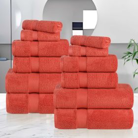 Zero Twist Cotton Ultra-Soft Absorbent Assorted 12 Piece Towel Set (Color: Brick Red, size: 12 Piece Towel Set)