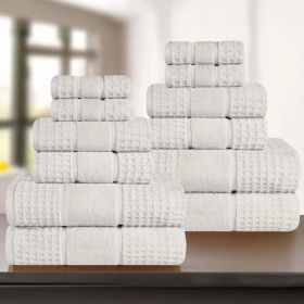 Napa Zero Twist Cotton Solid Waffle Honeycomb 12 Piece Towel Set (Color: Stone, size: 12 Piece Towel Set)