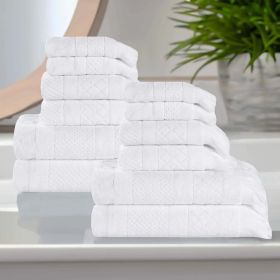 Rolla Cotton Geometric Jacquard Plush Soft Absorbent 12 Piece Towel Set (Color: White, size: 12 Piece Towel Set)