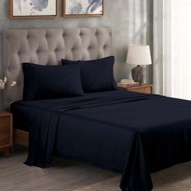 Egyptian Cotton 300 Thread Count Solid Deep Pocket Bed Sheet Set (Set Includes: 4 Piece Set (1 Fitted Sheet. 1 Flat Sheet. 2 Pillowcases), Color: Navy Blue)