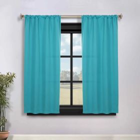 Solid Room Darkening Rod Pocket Blackout Curtain Panels, Set of 2 (Color: Aqua, size: 36" x 63")
