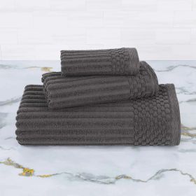 Soho Ribbed Cotton Absorbent 3 Piece Assorted Towel Set (Color: Charcoal, size: 3 Piece Towel Set)