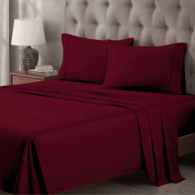Egyptian Cotton 400 Thread Count Solid Deep Pocket Bed Sheet Set (Set Includes: 3 Piece Set (1 Fitted Sheet. and 2 Pillowcases), Color: Burgundy)