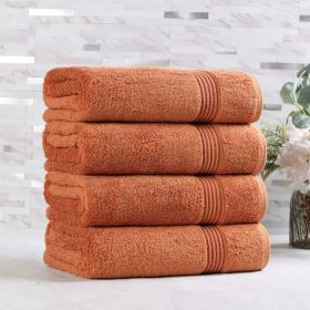 Heritage Egyptian Cotton Plush Absorbent Luxury Bath Towel Set of 4 (Color: Caramel Brown, size: 4 Piece Bath Towels)
