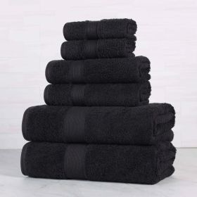 Organic Cotton Solid Plush Assorted 6 Piece Towel Set (Color: Black, size: 6 Piece Towel Set)