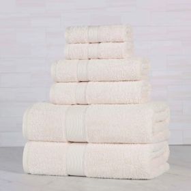 Organic Cotton Solid Plush Assorted 6 Piece Towel Set (Color: Ivory, size: 6 Piece Towel Set)