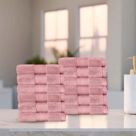 Aria Turkish Cotton Super Absorbent Assorted Towel Set Collection (Color: Coral Pink, size: 12 Piece Face Towels)