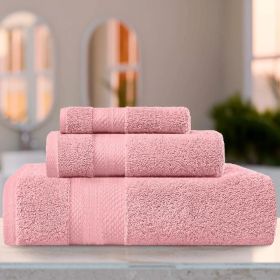 Aria Turkish Cotton Super Absorbent Assorted Towel Set Collection (Color: Coral Pink, size: 3 Piece Towel Set)