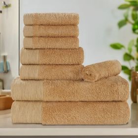 Rayon from Bamboo Eco-Friendly Fluffy Soft Solid 8 Piece Towel Set (Color: Gold, size: 8 Piece Towel Set)