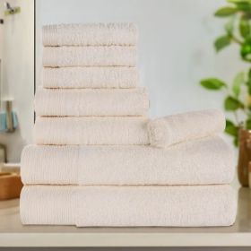Rayon from Bamboo Eco-Friendly Fluffy Soft Solid 8 Piece Towel Set (Color: Ivory, size: 8 Piece Towel Set)