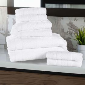 Rolla Cotton Geometric Jacquard Plush Soft Absorbent 8 Piece Towel Set (Color: White, size: 8 Piece Towel Set)