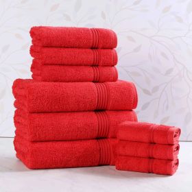 Heritage Egyptian Cotton Plush Absorbent Luxury 9 Piece Towel Set (Color: Red, size: 9 Piece Towel Set)