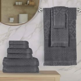 Rolla Cotton Geometric Jacquard Plush Soft Absorbent 9 Piece Towel Set (Color: Grey, size: 9 Piece Towel Set)