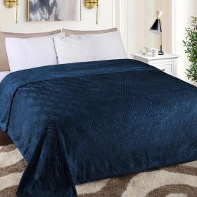 Alaska Diamond Fleece Plush Ultra-Soft Fluffy Blanket (Color: Navy Blue, size: King)