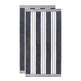 Cabana Stripe Oversized Cotton Beach Towel Set Of 2,4,6 (Set of: 2 Piece Beach Towel Set, Color: Charcoal)