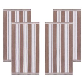 Cabana Stripe Oversized Cotton Beach Towel Set Of 2,4,6 (Set of: 4 Piece Beach Towel Set, Color: Taupe)