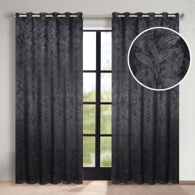 Leaves Room Darkening Grommet Blackout Curtain Panels, Set of 2 (Color: Black, size: 70" x 84")