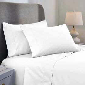 1000 Thread Count Cotton Blend Solid Deep Pocket Bed Sheet Set (Color: White, size: Queen)