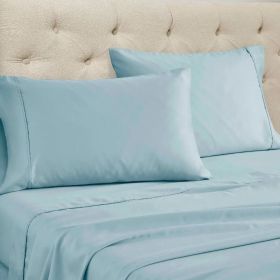 Cotton Blend Solid Deep Pocket Bed Sheet Set (Color: Light Blue, size: King)
