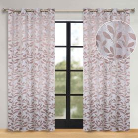 Leaves Room Darkening Washable Blackout Curtain Panels, Set of 2 (Color: Champagne, size: 70" x 96")