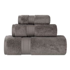 Chevron Zero Twist Solid Soft Absorbent Cotton 3 Piece Towel Set (Color: Charcoal, size: 3 Piece Towel Set)