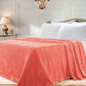 Fleece Plush Medium Weight Fluffy Soft Solid Decorative Blanket (Color: Coral, size: King)