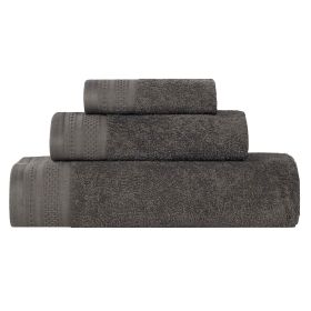 Honeycomb Textured Waffle Border Cotton 3 Piece Towel Set (Color: Gunmetal, size: 3 Piece Towel Set)