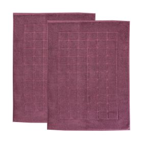 Nora Cotton Solid Absorbent Thick Checkered Washable Bath Mat Set of 2 (Color: Plum)