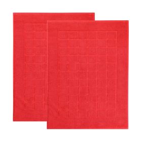 Nora Cotton Solid Absorbent Thick Checkered Washable Bath Mat Set of 2 (Color: Red)