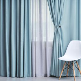 Solid Machine Washable Room Darkening Blackout Curtains, Set of 2 (Color: Light Blue, size: 52" x 72")