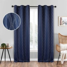 Zuri Textured Waves Room Darkening Blackout Curtains, Set of 2 (Color: Navy Blue, size: 42" X 84")