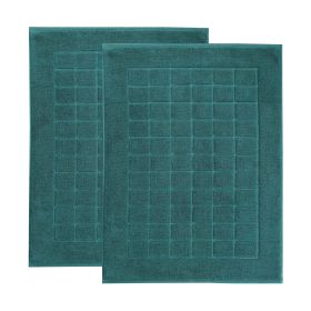 Nora Cotton Solid Absorbent Thick Checkered Washable Bath Mat Set of 2 (Color: Teal)