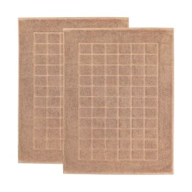 Nora Cotton Solid Absorbent Thick Checkered Washable Bath Mat Set of 2 (Color: Toast)