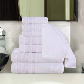 Brea Zero Twist Cotton Ribbed Geometric Border 8 Piece Towel Set (Color: White, size: 8 Piece Towel Set)
