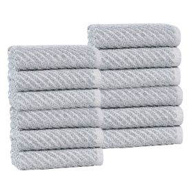 Amelia Cotton Blend Diagonal Ribbed Face Towels Washcloths, Set of 12 (Color: Denim Blue, size: 12 Piece Face Towels)