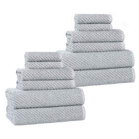 Amelia Cotton Blend Textured Diagonal Ribbed 12 Piece Towel Set (Color: Denim Blue, size: 12 Piece Towel Set)