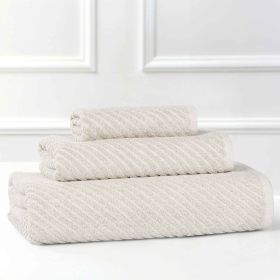 Amelia Cotton Blend Textured Diagonal Ribbed 3 Piece Towel Set (Color: Biege, size: 3 Piece Towel Set)