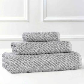 Amelia Cotton Blend Textured Diagonal Ribbed 3 Piece Towel Set (Color: Charcoal, size: 3 Piece Towel Set)