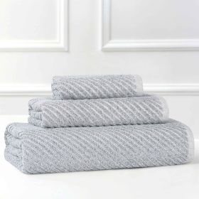 Amelia Cotton Blend Textured Diagonal Ribbed 3 Piece Towel Set (Color: Denim Blue, size: 3 Piece Towel Set)