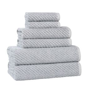 Amelia Cotton Blend Textured Diagonal Ribbed 6 Piece Towel Set (Color: Denim Blue, size: 6 Piece Towel Set)