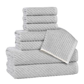 Amelia Cotton Blend Textured Diagonal Ribbed 8 Piece Towel Set (Color: Platinum, size: 8 Piece Towel Set)