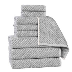 Amelia Cotton Blend Textured Diagonal Ribbed 9 Piece Towel Set (Color: Charcoal, size: 9 Piece Towel Set)