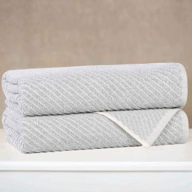 Amelia Cotton Blend Textured Diagonal Ribbed Bath Towels, Set of 2 (Color: Platinum, size: 2 Piece Bath Towels)