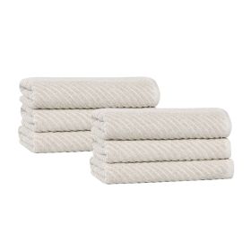 Amelia Cotton Blend Textured Diagonal Ribbed Hand Towels, Set of 6 (Color: Biege, size: 6 Piece Hand Towels)