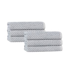 Amelia Cotton Blend Textured Diagonal Ribbed Hand Towels, Set of 6 (Color: Denim Blue, size: 6 Piece Hand Towels)