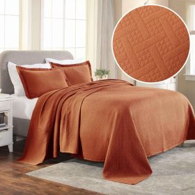 Basket Weave Matelasse Cotton Bedspread Set (Color: Mandarin, size: Queen)
