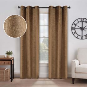 Blackout Senna Solid Textured Grommet Curtain Panels. Set of 2 (Color: Bronze Olive, size: 52" X 108")