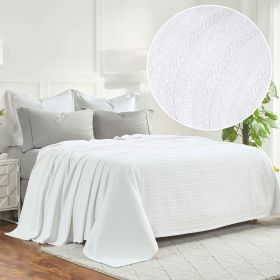Clara Cotton Textured Jacquard Striped Lightweight Woven Blanket (Color: White, size: California King)