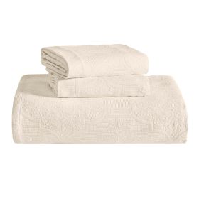 Florin Cotton Matelasse Weave Jacquard Scroll Medallion Bedspread Set (Color: Ivory, size: Full)